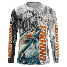 Load image into Gallery viewer, Rainbow Trout Fishing Custom Long Sleeve Fly Fishing Shirts, Gray Camo Trout Fishing Jerseys IPHW6465