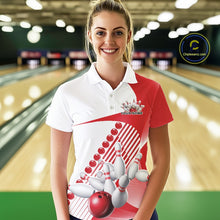 Load image into Gallery viewer, Custom White And Red Bowling Ball And Pins Women Polo Shirt, Bowling Team Jerseys IPHW11318