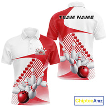 Load image into Gallery viewer, Custom White And Red Bowling Ball And Pins Men Polo Shirt, Bowling Team Jerseys IPHW11318