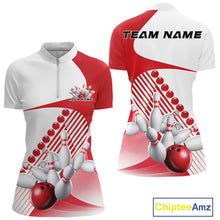 Load image into Gallery viewer, Custom White And Red Bowling Ball And Pins Women Quarter-Zip Shirt, Bowling Team Jerseys IPHW11318