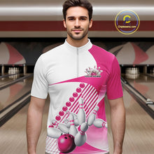 Load image into Gallery viewer, Custom White And Pink Bowling Ball And Pins Men Quarter-Zip Shirt, Bowling Team Jerseys IPHW11320