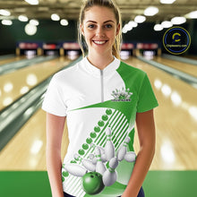 Load image into Gallery viewer, Custom White And Green Bowling Ball And Pins Women Quarter-Zip Shirt, Bowling Jerseys IPHW11322