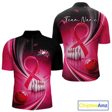 Load image into Gallery viewer, Custom Hope Pink Ribbon Butterfly Bowling Shirt For Men, Breast Cancer Bowling Shirt IPHW11331