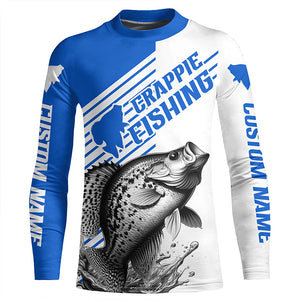 Crappie Fishing Customized Name Long Sleeve Tournament Shirts, Crappie Fishing Jerseys | Blue IPHW6652