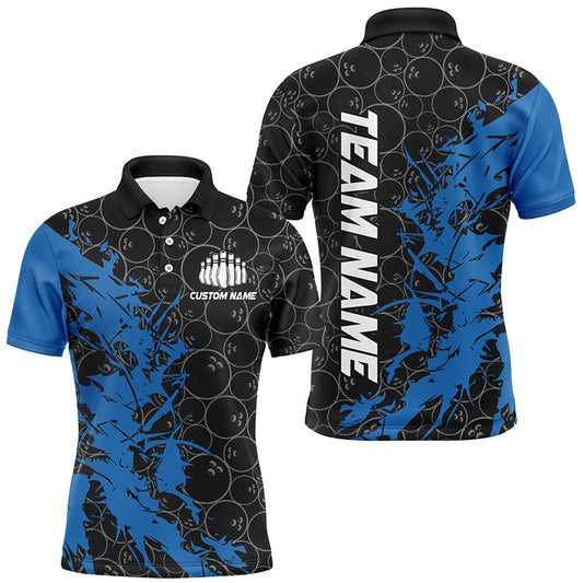 Black And Blue Customized Bowling Shirts For Men, Custom Bowling Jerseys Team Bowling Shirts IPHW6981