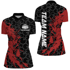 Black And Red Customized Bowling Shirts For Women, Bowling Jerseys Team Bowling Shirts IPHW6982