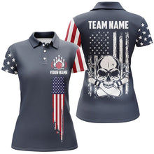 Load image into Gallery viewer, Personalized Skull Bowling Shirt For Women, Custom Team&#39;S Name American Flag Bowler Jersey IPHW5141