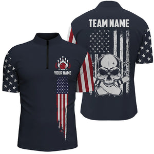 Custom Vintage Skull Bowling Shirts For Men, Retro Style Patriotic Bowling Team Shirts Outfit IPHW5141