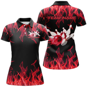 Black And Red Custom Flame Ladies Bowling Shirts, Bowling Team Shirt Bowling Uniform IPHW7518