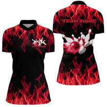 Load image into Gallery viewer, Black And Red Custom Flame Ladies Bowling Shirts, Bowling Team Shirt Bowling Uniform IPHW7518