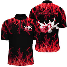 Load image into Gallery viewer, Black And Red Custom Flame Bowling Shirts For Men, Bowling Team Shirt Bowling Uniform Outfit IPHW7518