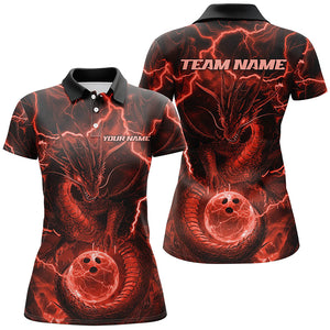 Black And Red Thunder Lightning Custom Dragon Bowling Shirts For Women, Bowling Team Jersey IPHW7523