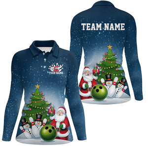 Custom Christmas Ladies Bowling Shirts, Funny Santa Bowling Tournament Shirt Bowler Gift IPHW7977