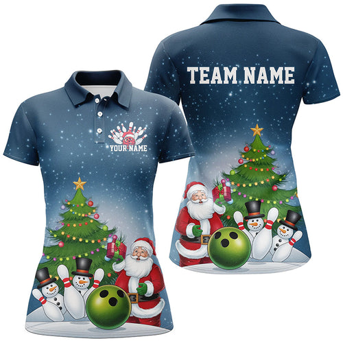 Custom Christmas Ladies Bowling Shirts, Funny Santa Bowling Tournament Shirt Bowler Gift IPHW7977