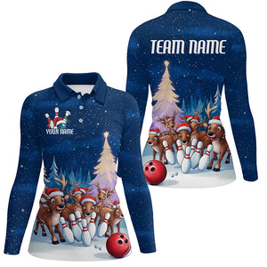 Custom Funny Christmas Reindeer Bowling Shirts For Women, Xmas Bowling Outfit Bowler Gifts IPHW7978