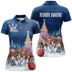 Custom Funny Christmas Reindeer Bowling Shirts For Women, Xmas Bowling Outfit Bowler Gifts IPHW7978