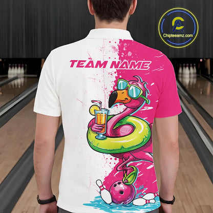 Custom Funny Flamingo Bowling Men Polo Shirt, Flamingo Bowling Tourmanent Shirt IPHW10266