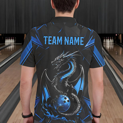 Custom Black And Blue Dragon Bowling Polo Shirts For Men, Dragon Bowling Team Uniform IPHW8639