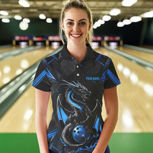 Load image into Gallery viewer, Custom Black And Blue Dragon Bowling Polo Shirts For Women, Dragon Bowling Team Uniform IPHW8639