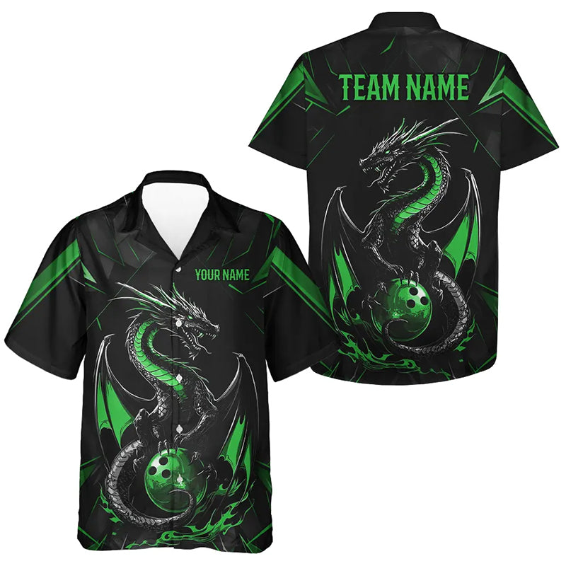 Custom Black And Irish Green Dragon Bowling Hawaiian Shirts For Men And Women, Bowling Team Uniform IPHW8641