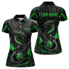 Load image into Gallery viewer, Custom Black And Irish Green Dragon Bowling Polo Shirts For Women, Bowling Team Uniform IPHW8641