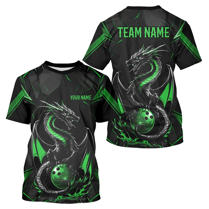 Custom Black And Irish Green Dragon Bowling T-Shirts For Men, Bowling Team Uniform IPHW8641