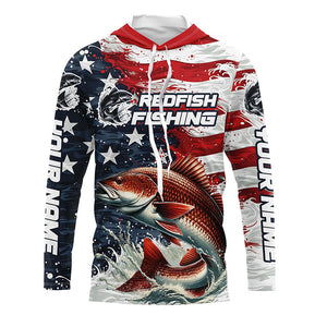 Custom Redfish Fishing American Flag Long Sleeve Fishing Shirts, Patriotic Redfish Fishing Shirts IPHW6824