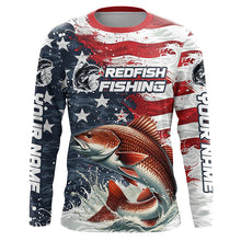 Load image into Gallery viewer, Custom Redfish Fishing American Flag Long Sleeve Fishing Shirts, Patriotic Redfish Fishing Shirts IPHW6824