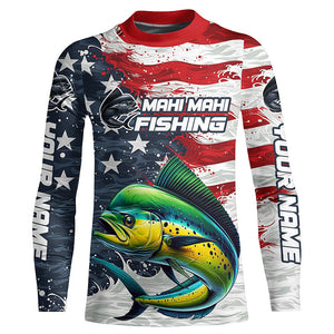 Custom Mahi Mahi Fishing American Flag Long Sleeve Fishing Shirts, Patriotic Mahi Fishing Shirts IPHW6826