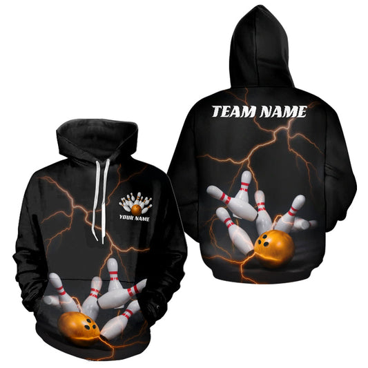 Black And Gold Thunder Lightning Custom Bowling Shirts For Men And Women, Bowling Team Shirt Outfit IPHW7537