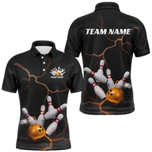 Load image into Gallery viewer, Black And Gold Thunder Lightning Custom Bowling Shirts For Men, Bowling Team Shirt Outfit IPHW7537