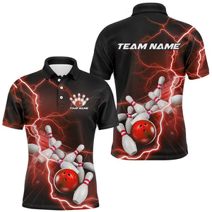 Black And Red Thunder Lightning Custom Striking Bowling Shirts For Men, Bowling Team Uniform IPHW7541