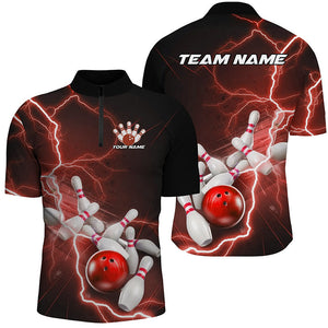 Black And Red Thunder Lightning Custom Striking Bowling Shirts For Men, Bowling Team Uniform IPHW7541