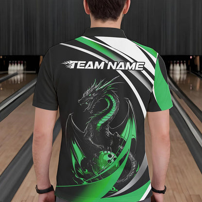 Custom Black And Green Dragon Bowling Jerseys, Dragon Bowling Team Polo Shirts For Men IPHW8652