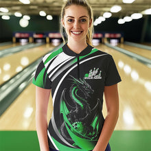 Load image into Gallery viewer, Custom Black And Green Dragon Bowling Jerseys, Dragon Bowling Team Womens Quarter-Zip Shirt IPHW8652