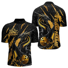 Load image into Gallery viewer, Custom Black And Gold Dragon Bowling Team Quarter-Zip Shirts For Men, Dragon Bowling Jerseys IPHW8923