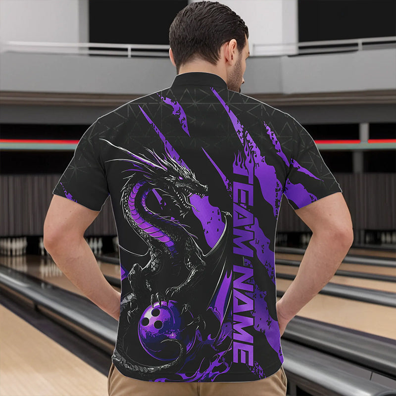 Custom Black And Purple Dragon Bowling Team Quarter-Zip Shirts For Men, Dragon Bowling Jerseys IPHW8926