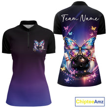 Load image into Gallery viewer, Custom Colorful Butterfly Bowling Women Quarter-Zip Shirt, Bowling Tournament Team Shirt IPHW11031