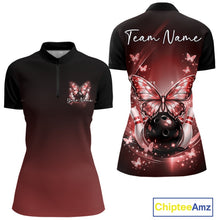 Load image into Gallery viewer, Custom Red Butterfly Bowling Women Quarter-Zip Shirt, Bowling Tournament Team Shirt IPHW11032
