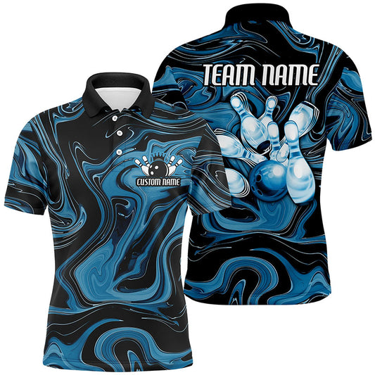 Blue Camo Custom Bowling Team Shirts For Men And Women, Bowling Tournament Jerseys IPHW6489