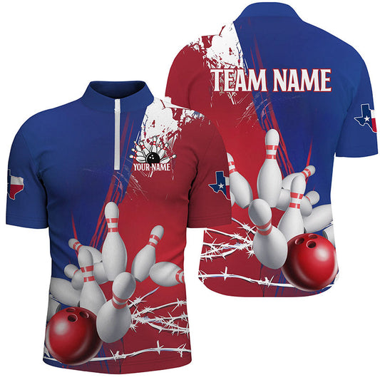 Custom Texas Bowling Shirts For Men, Barbed Wire Texas Flag Bowling Team Shirt Bowler Outfit  IPHW7550