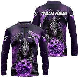 Custom Purple Dragon Bowling Team Shirts For Men, Bowling Tournament Bowler Uniform Outfits IPHW7987