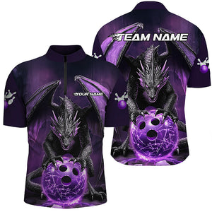 Custom Purple Dragon Bowling Team Shirts For Men, Bowling Tournament Bowler Uniform Outfits IPHW7987