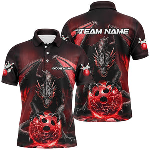 Custom Red Dragon Bowling Team Shirts For Men, Bowling Tournament Bowler Uniform Outfits IPHW7988