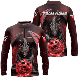 Custom Red Dragon Bowling Team Shirts For Men, Bowling Tournament Bowler Uniform Outfits IPHW7988