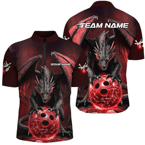 Custom Red Dragon Bowling Team Shirts For Men, Bowling Tournament Bowler Uniform Outfits IPHW7988