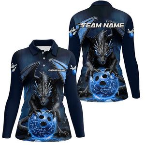 Custom Blue Dragon Bowling Team Shirts For Women, Bowling Tournament Bowler Uniform Outfits IPHW7989