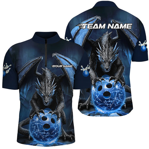 Custom Blue Dragon Bowling Team Shirts For Men, Bowling Tournament Bowler Uniform Outfits IPHW7989