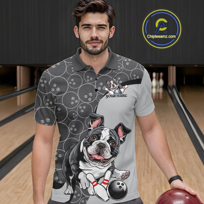 Custom Cute Funny French Bulldog Bowling Men Polo Shirts, Dog Lovers Bowling Shirt IPHW10286