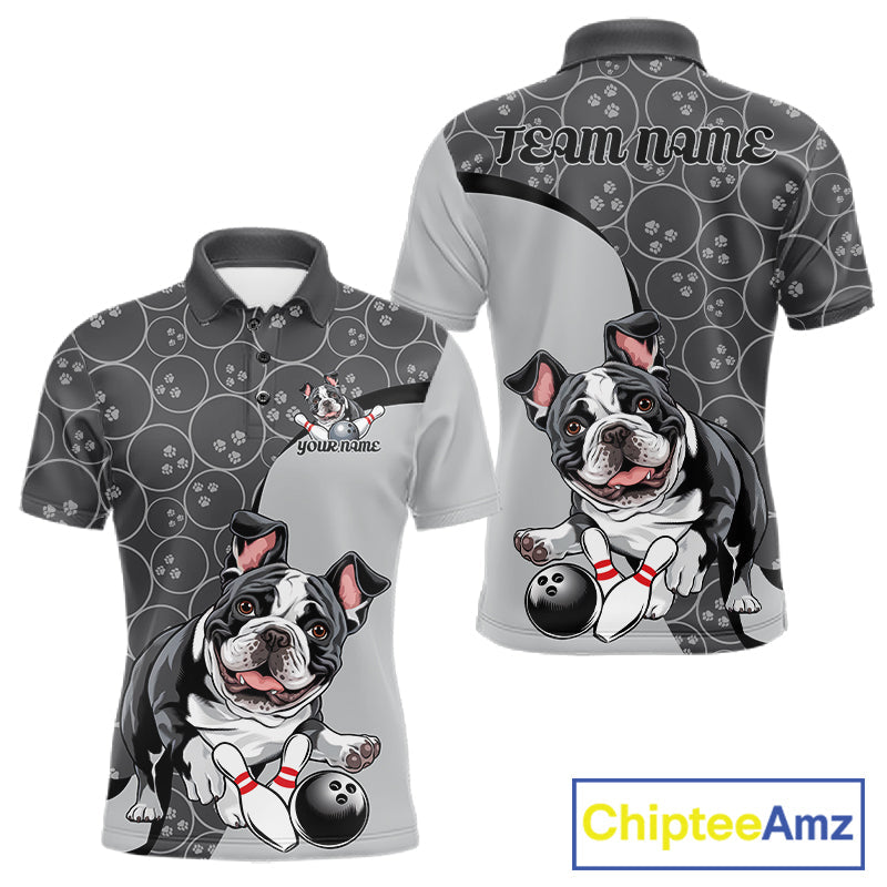 Custom Cute Funny French Bulldog Bowling Men Polo Shirts, Dog Lovers Bowling Shirt IPHW10286